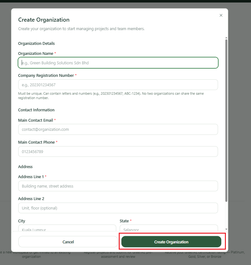 Creating Your Organization | GreenRE App Documentation