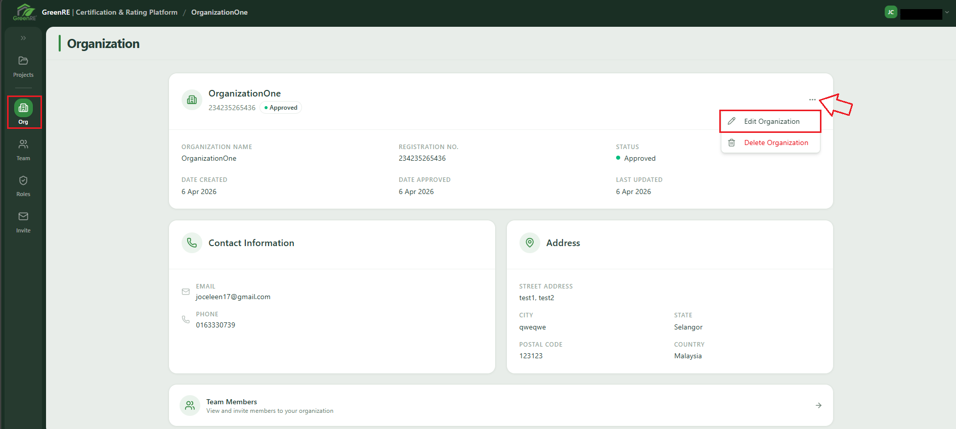 Editing Your Organization | GreenRE App Documentation
