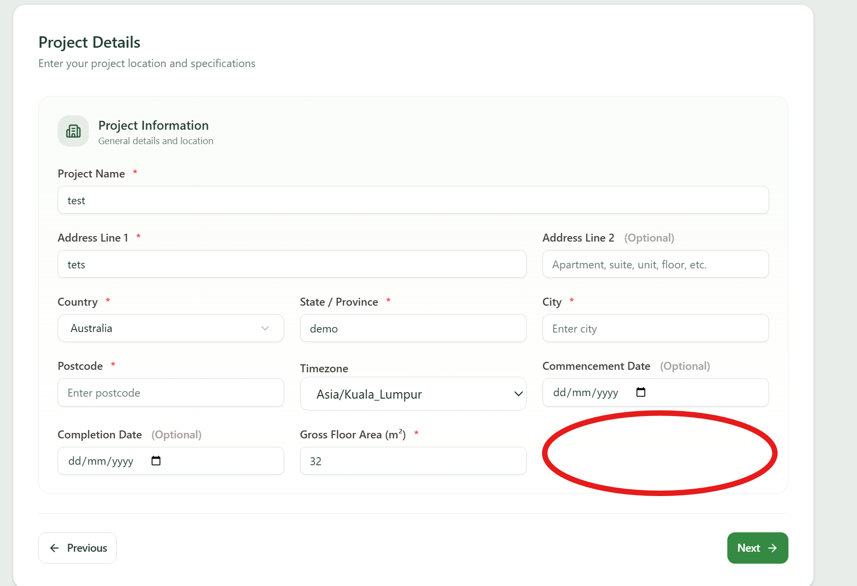 Creating a Project | GreenRE App Documentation