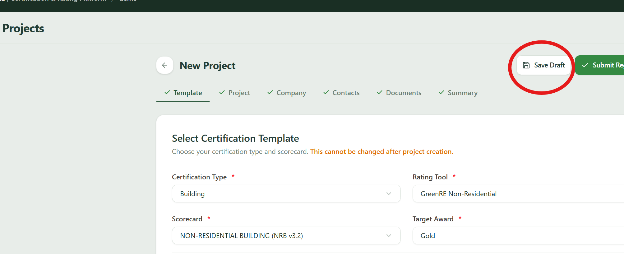 Creating a Project | GreenRE App Documentation