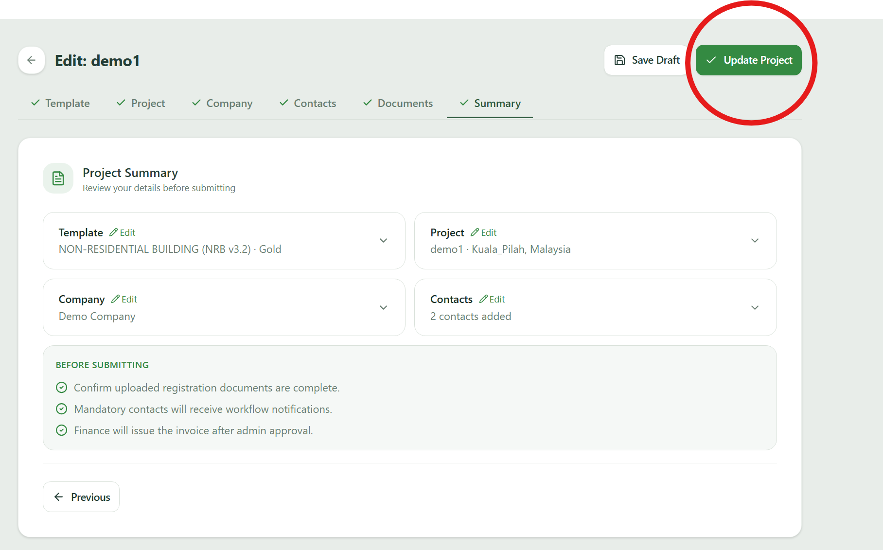 Creating a Project | GreenRE App Documentation