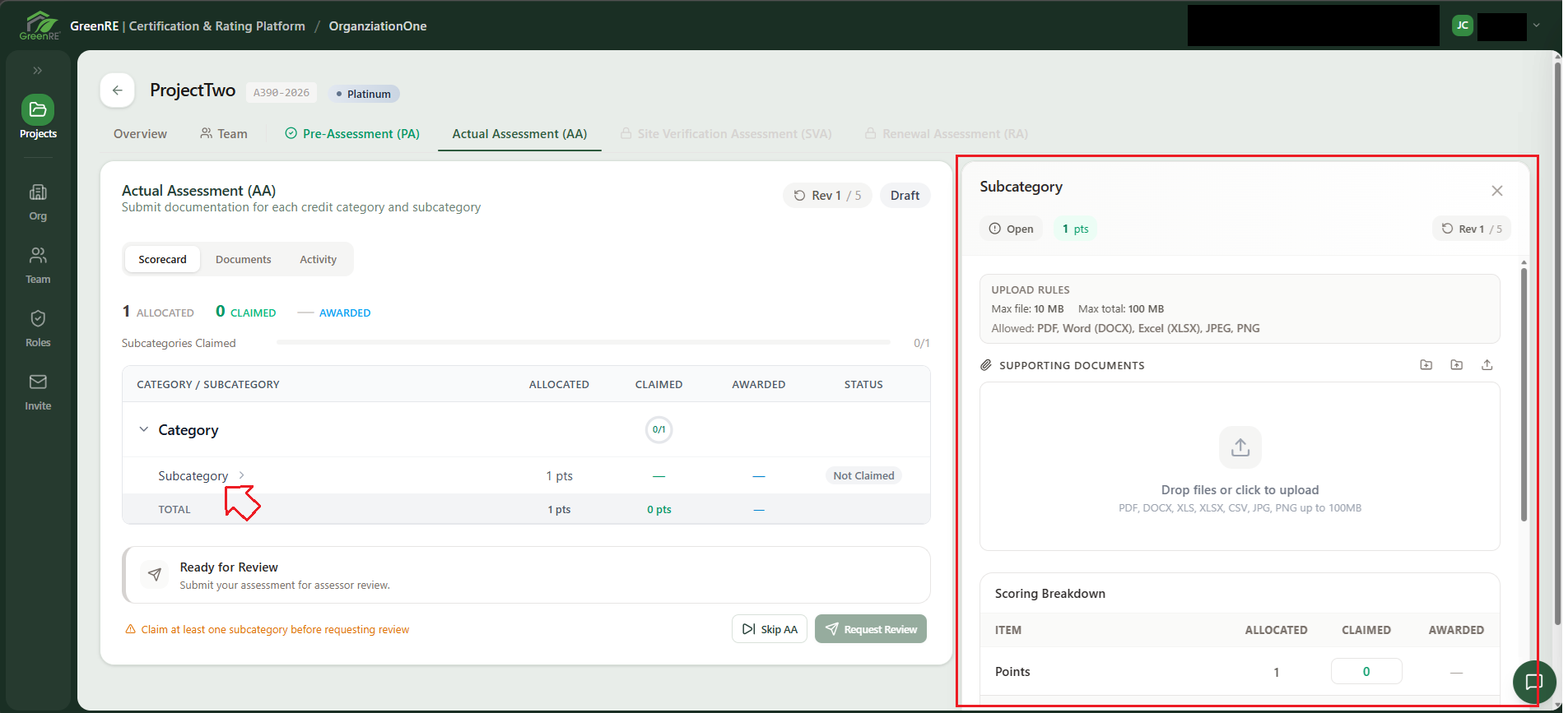 Actual Assessment (AA) | GreenRE App Documentation