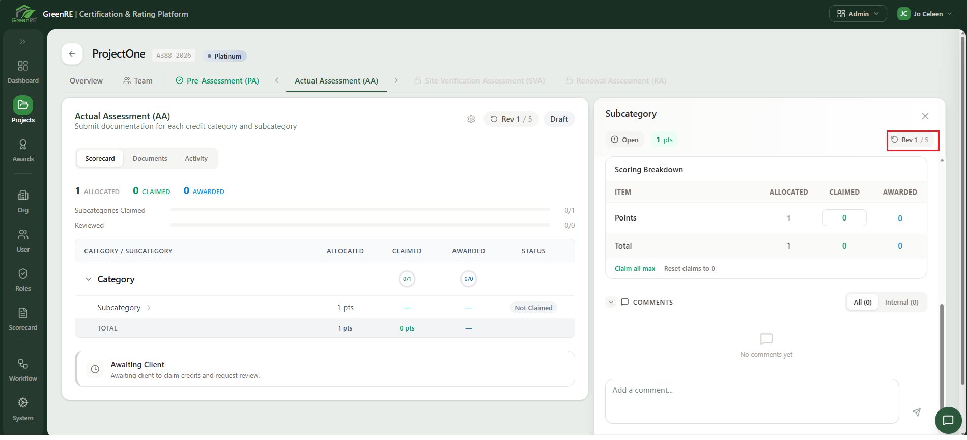 Actual Assessment (AA) | GreenRE App Documentation