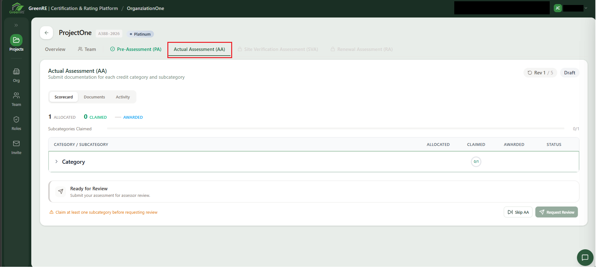 Actual Assessment (AA) | GreenRE App Documentation