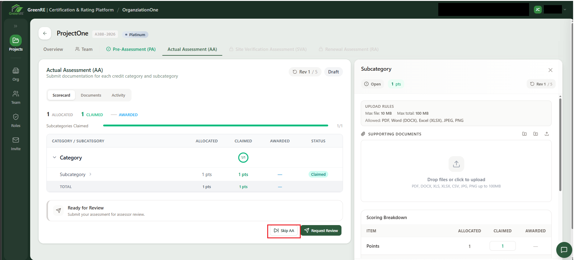 Actual Assessment (AA) | GreenRE App Documentation